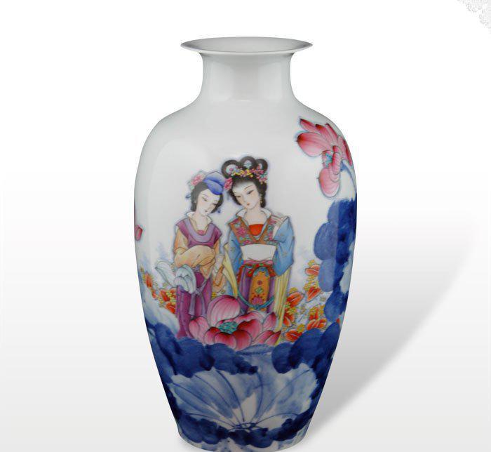 淘瓷緣 景德鎮(zhèn)名家曹致友手繪青花粉彩瓷器《賞荷圖》美人瓶鑒賞與收藏